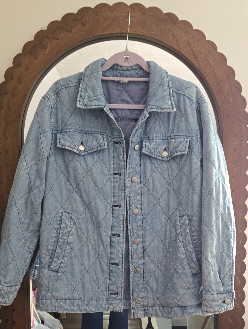 Bleached Quulted Denim Shacket